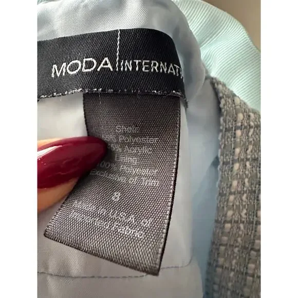 Vintage 90s Y2K Blue Tweed Mini Dress Coquette Boucle Ruffle Trim Size 8 - Picture 9 of 10